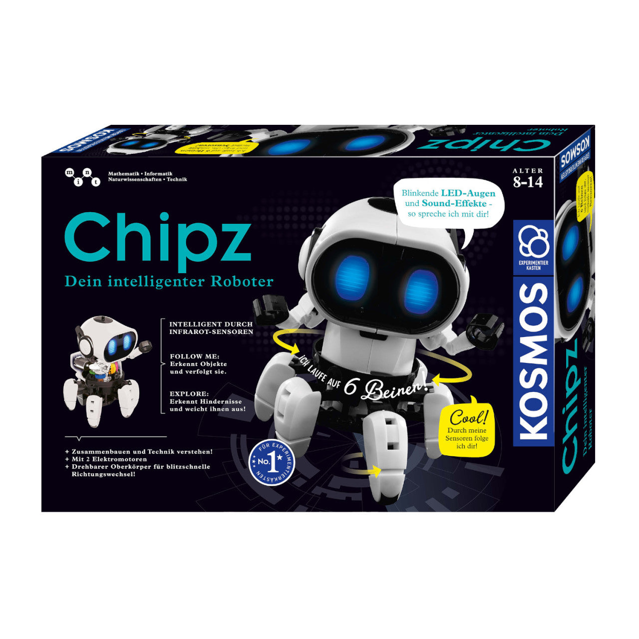 Box Chipz - Dein intelligenter Roboter mit Cartoon-Roboter, deutsch beschriftet.