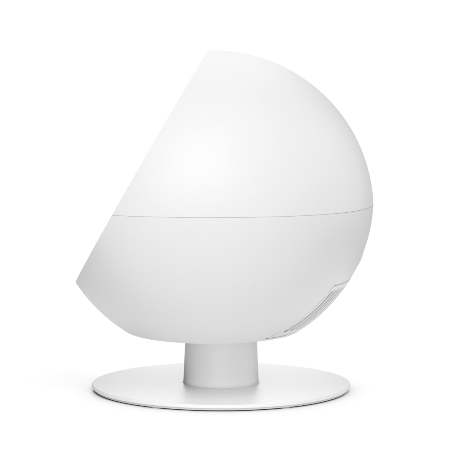 ERIK - Weißer, kuppelförmiger Aromadiffusor mit Sockel, Seitenansicht.