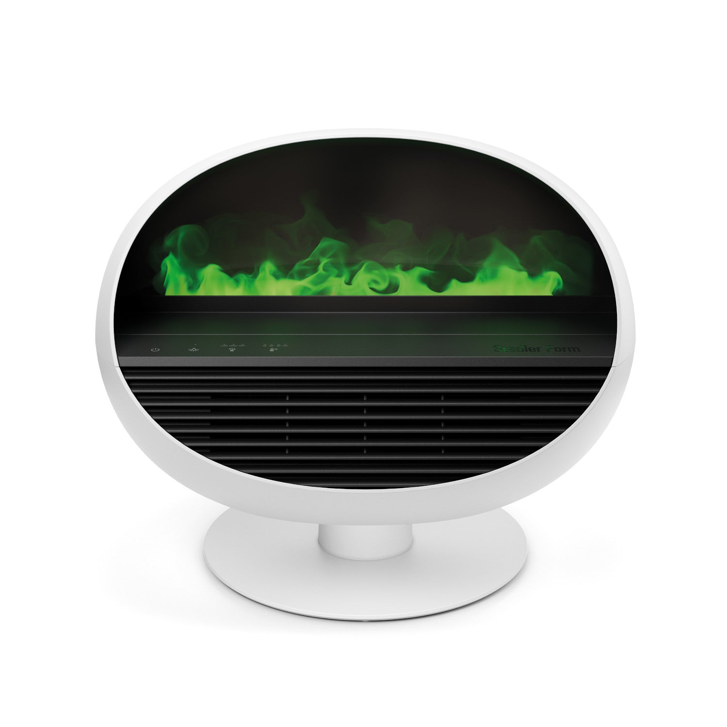 ERIK - Heizlüfter Aroma Diffusor mit grünem Raucheffekt auf weißem Hintergrund.