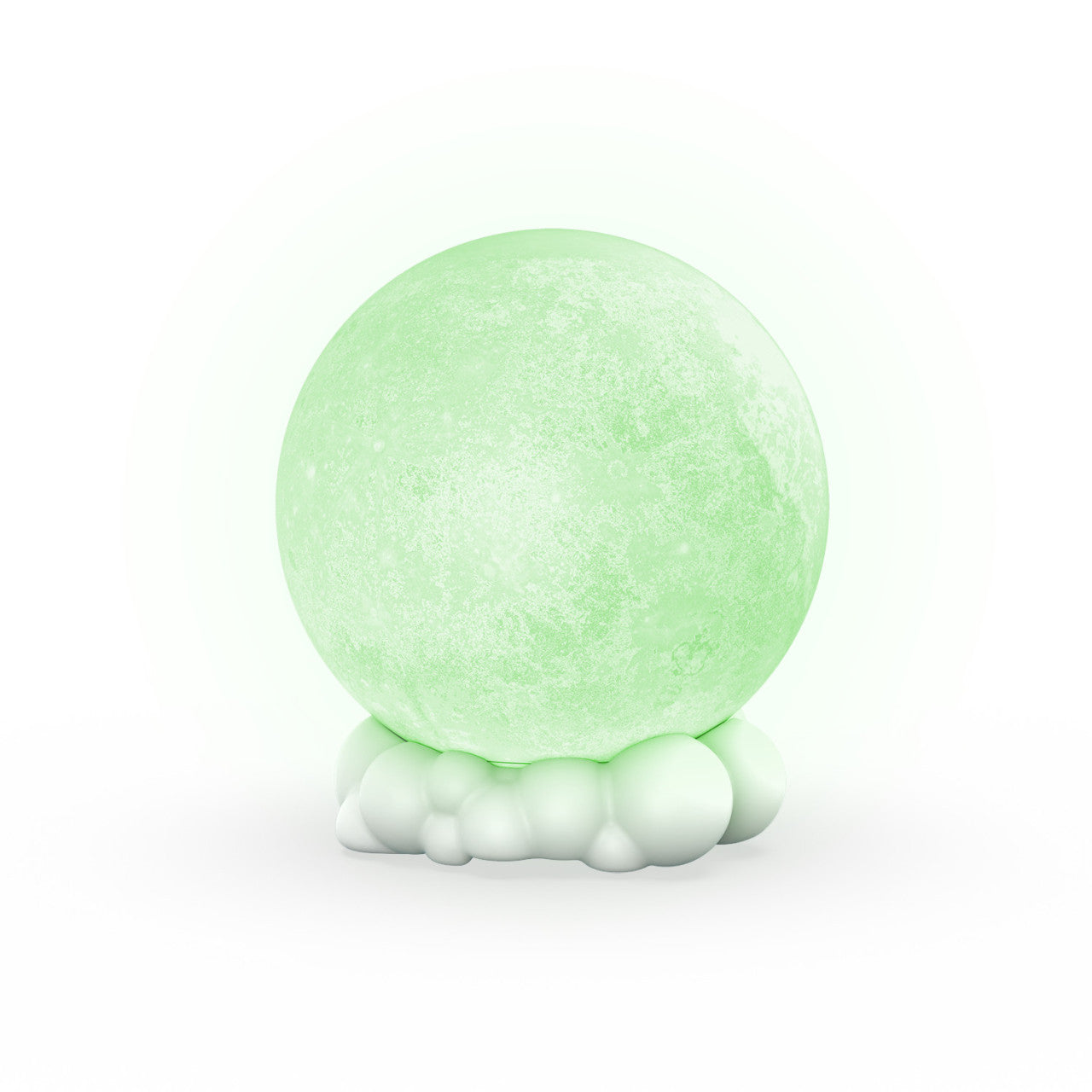 Eine leuchtend grüne Kugel, 3D-gedruckt, ruht auf einer Ansammlung weißer, abgerundeter Formen vor einem weißen Hintergrund.