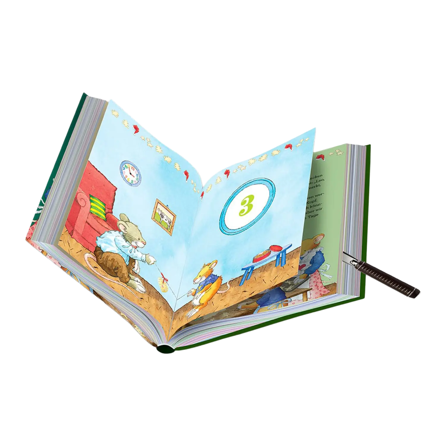 Ein offenes Leo Lausemaus - Mein Adventskalenderbuch mit Mäusen und einer Nummer drei.