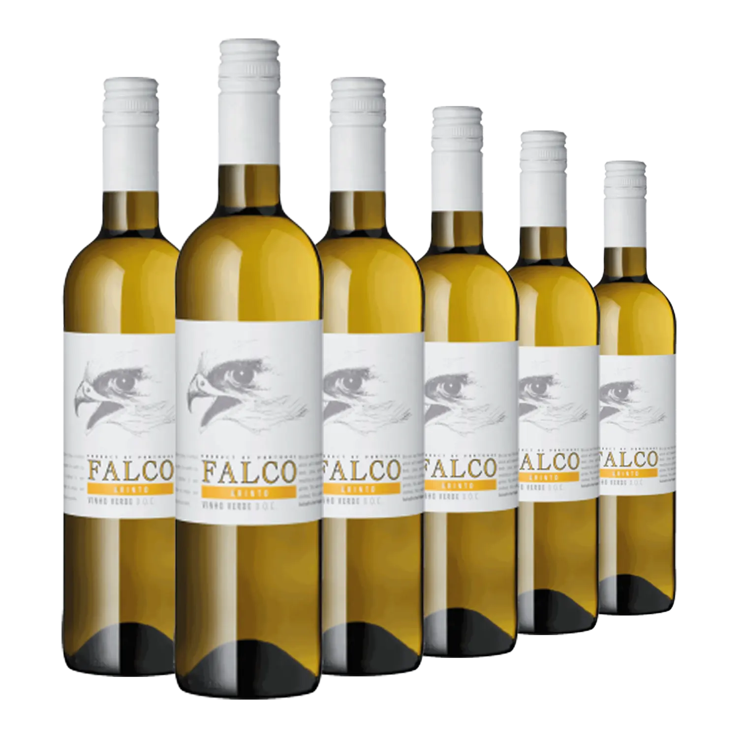 Sechs Flaschen "Falco Da Raza" Vinho Verde Arinto Weißwein aus Portugal.