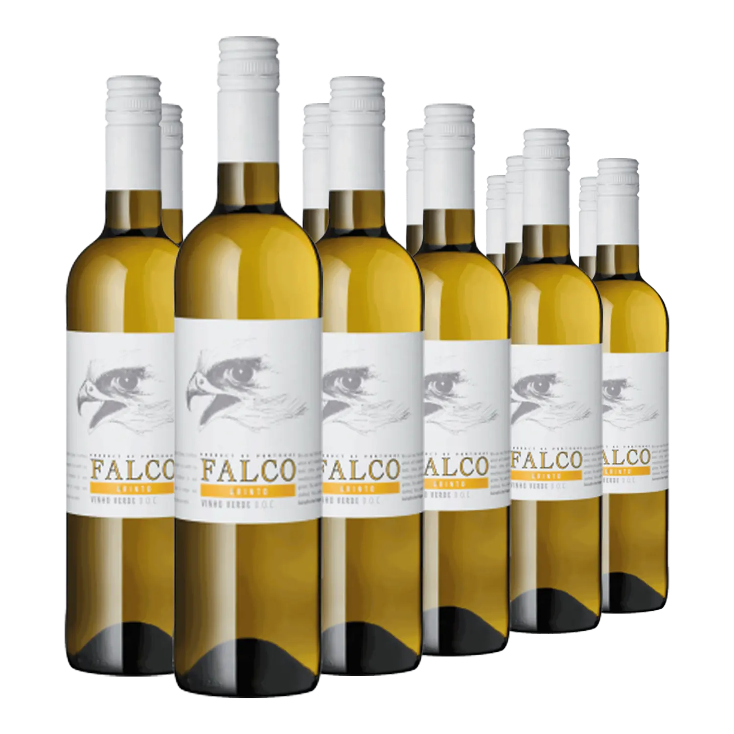 Sieben Flaschen "Falco Da Raza" Vinho Verde Arinto aus Portugal.