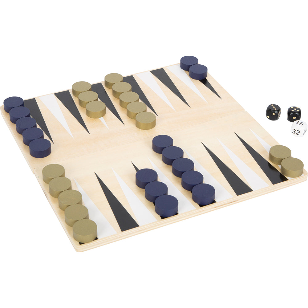 2-in-1 Schach- und Backgammon-Spiel "Gold Edition" aus Holz mit Würfeln.