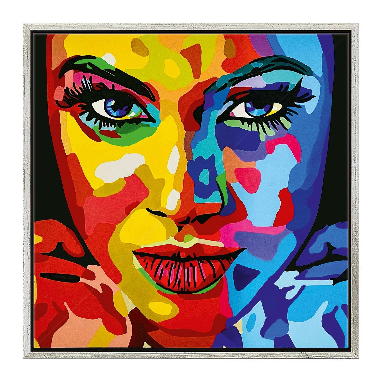 Das lebendige und farbenfrohe Gemälde „Pretty Woman“, gestaltet mit Acrylfarben, zeigt abstrakte Formen in Rot, Gelb, Blau und Grün. Detaillierte Augen und Lippen bilden einen eleganten Kontrast zur lebendigen Umgebung – ein wahres Zeugnis der Fantasiewelt der bildenden Kunst.