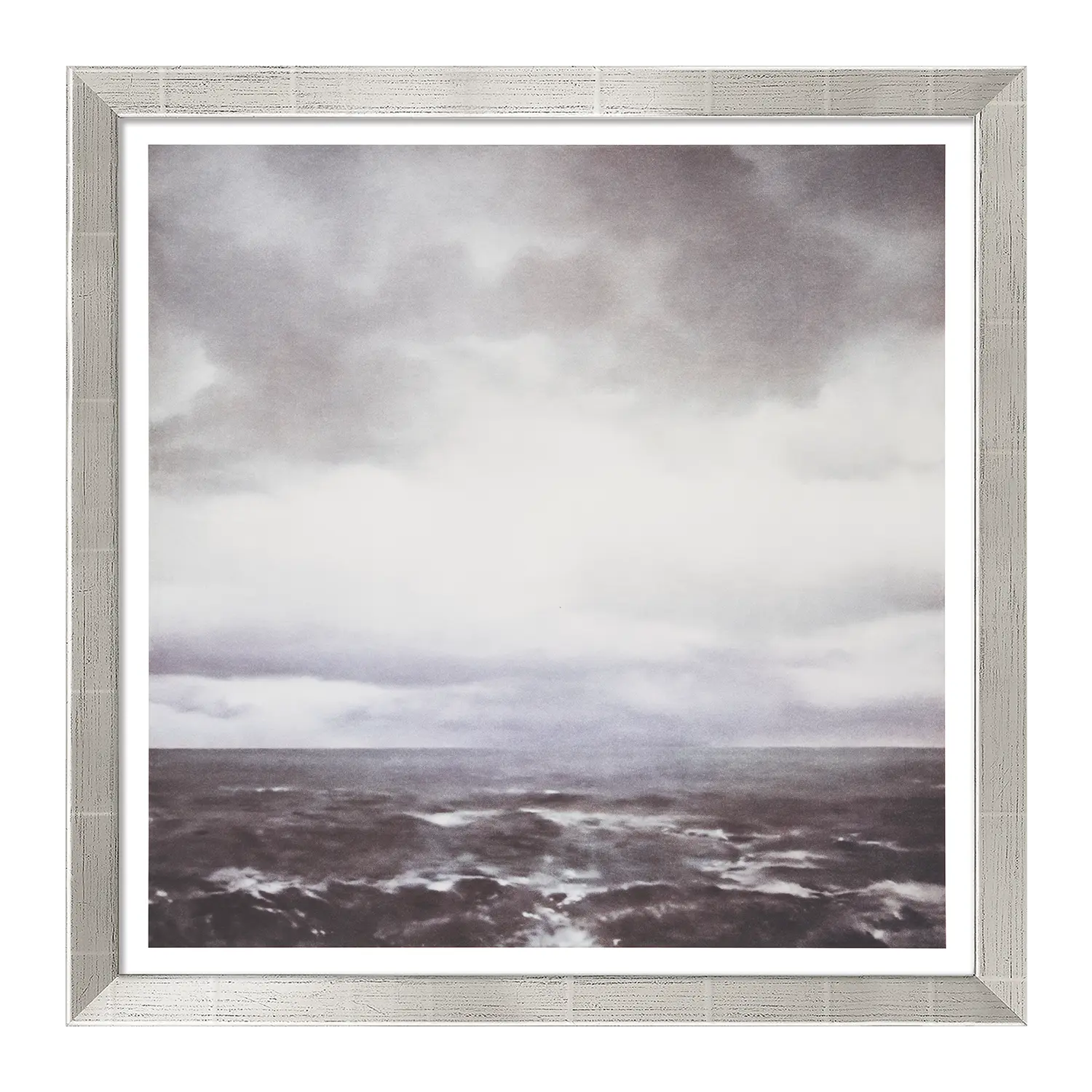 Seestück bewölkt", 1969 MR Silber dick gerahmtes Gemälde von Himmel und Meer.