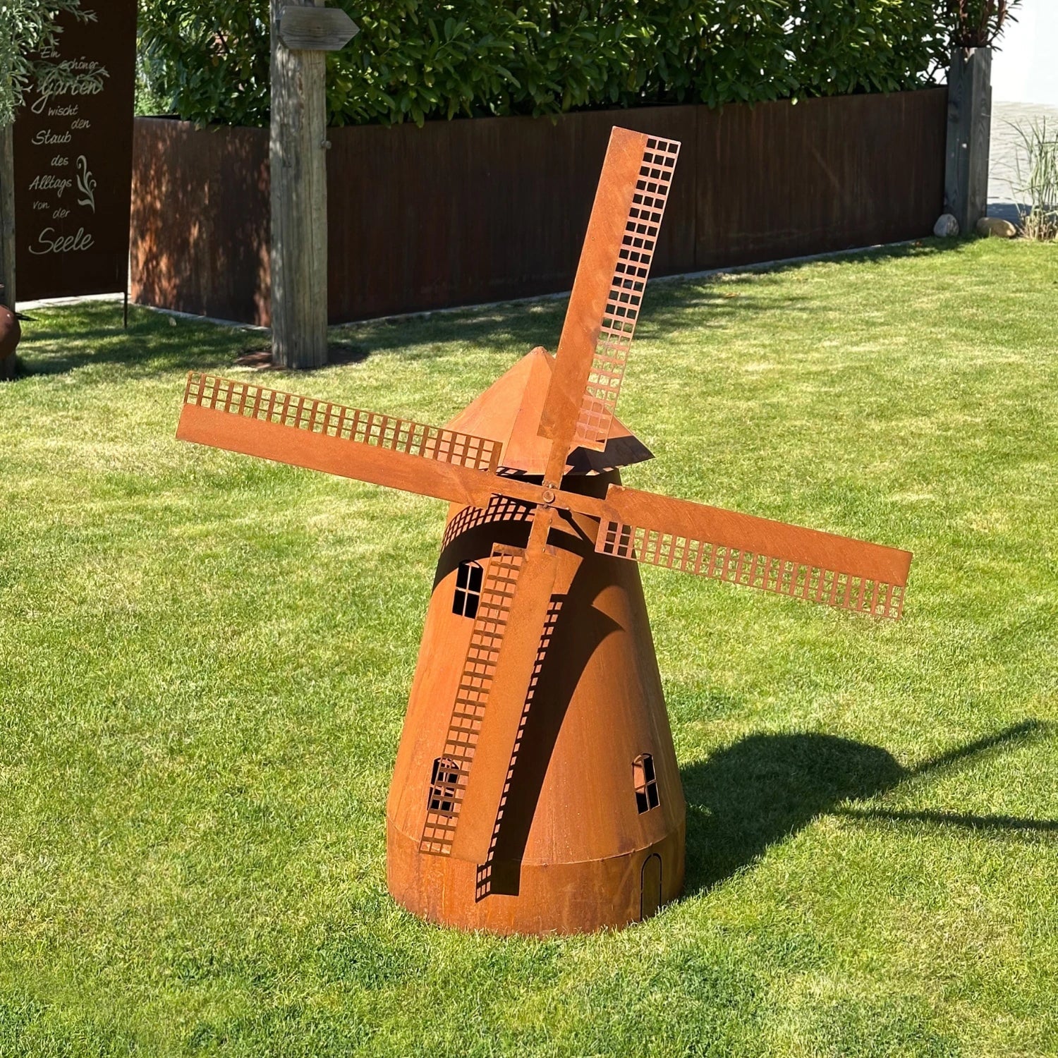 Drehbare Windmühle Edelrost inkl. Beleuchtung