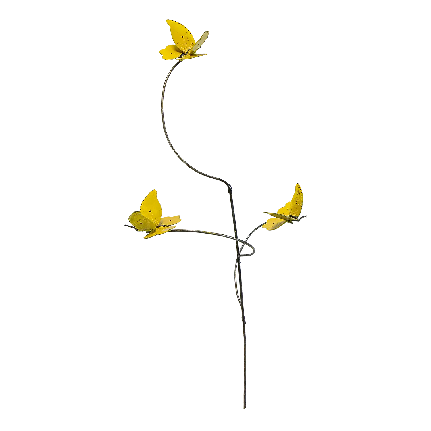 Gartenstecker "Schmetterlinge gelb" aus Metall, Deko mit drei Schmetterlingen.