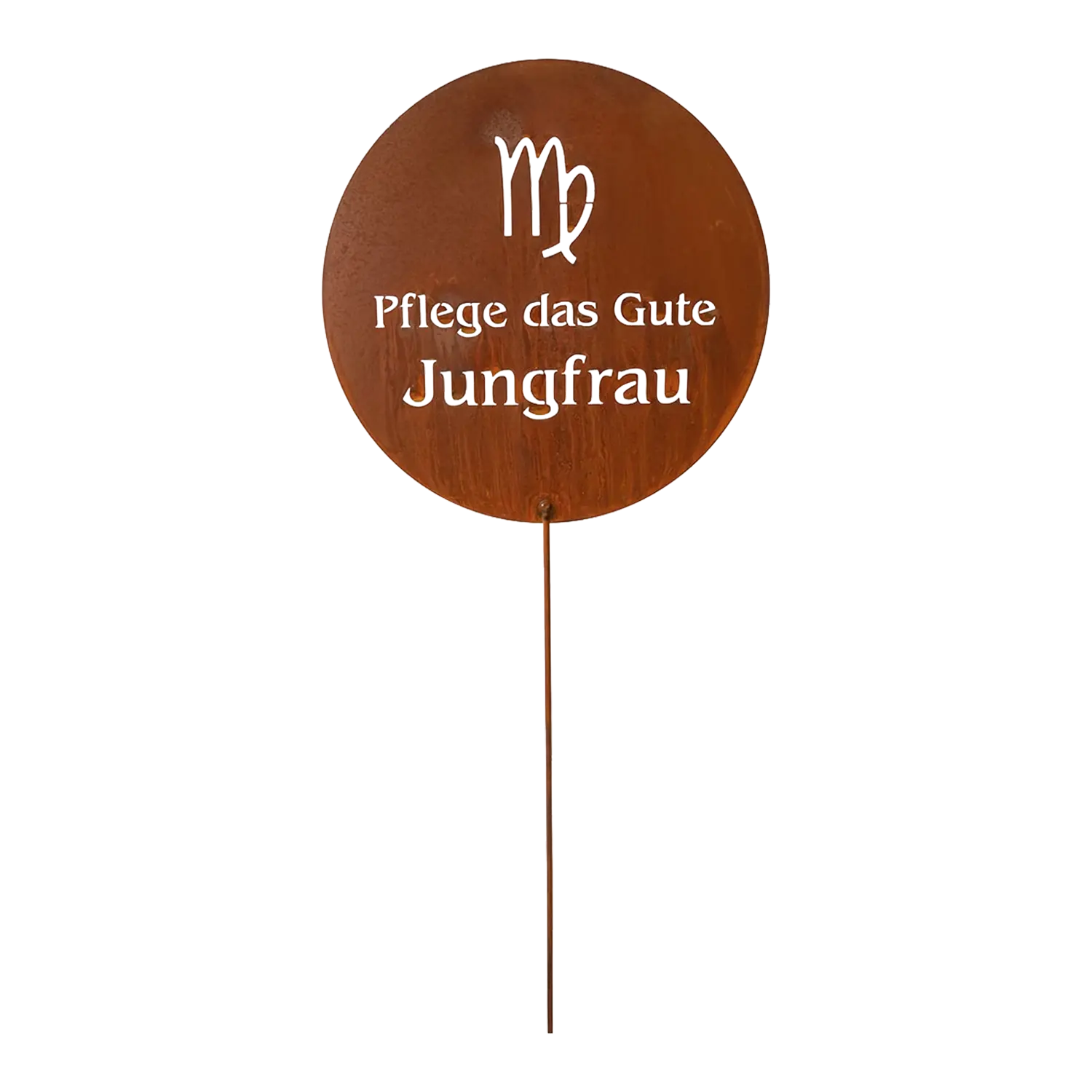 Modernes Edelrost-Metallschild, Jungfrau-Sternzeichen-Design, Gartendekor, deutscher Text.