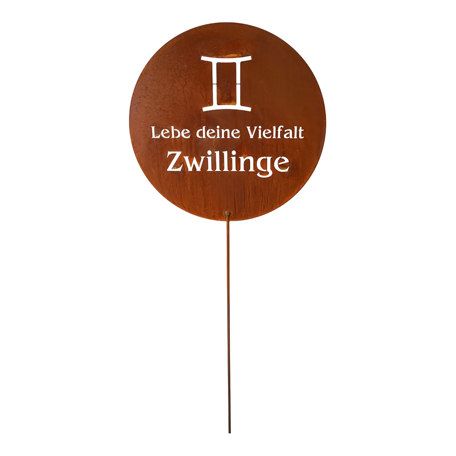 Designstecker Rost Zwillinge Sternzeichen mit deutscher Botschaft.