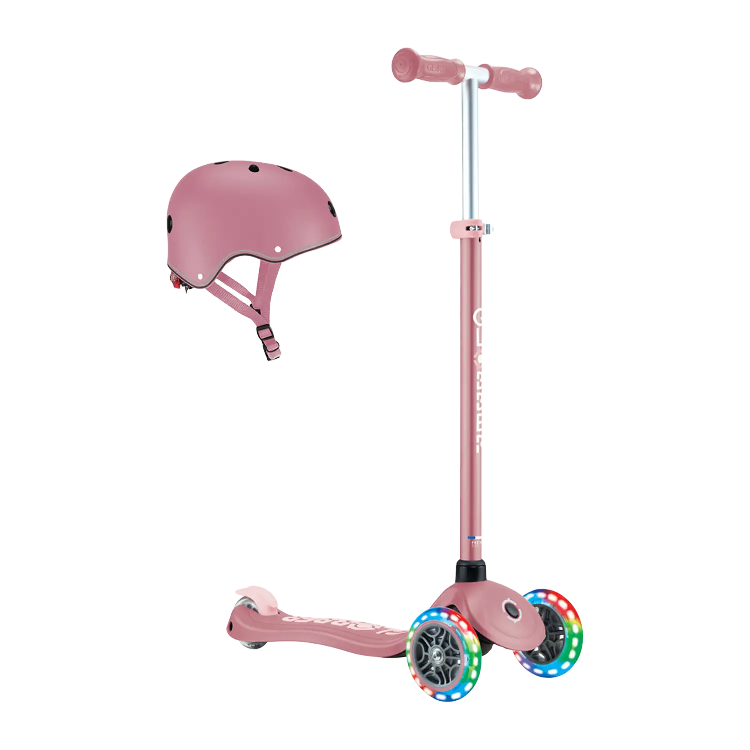 Globber Scooter für Kinder in Rosa mit Helm