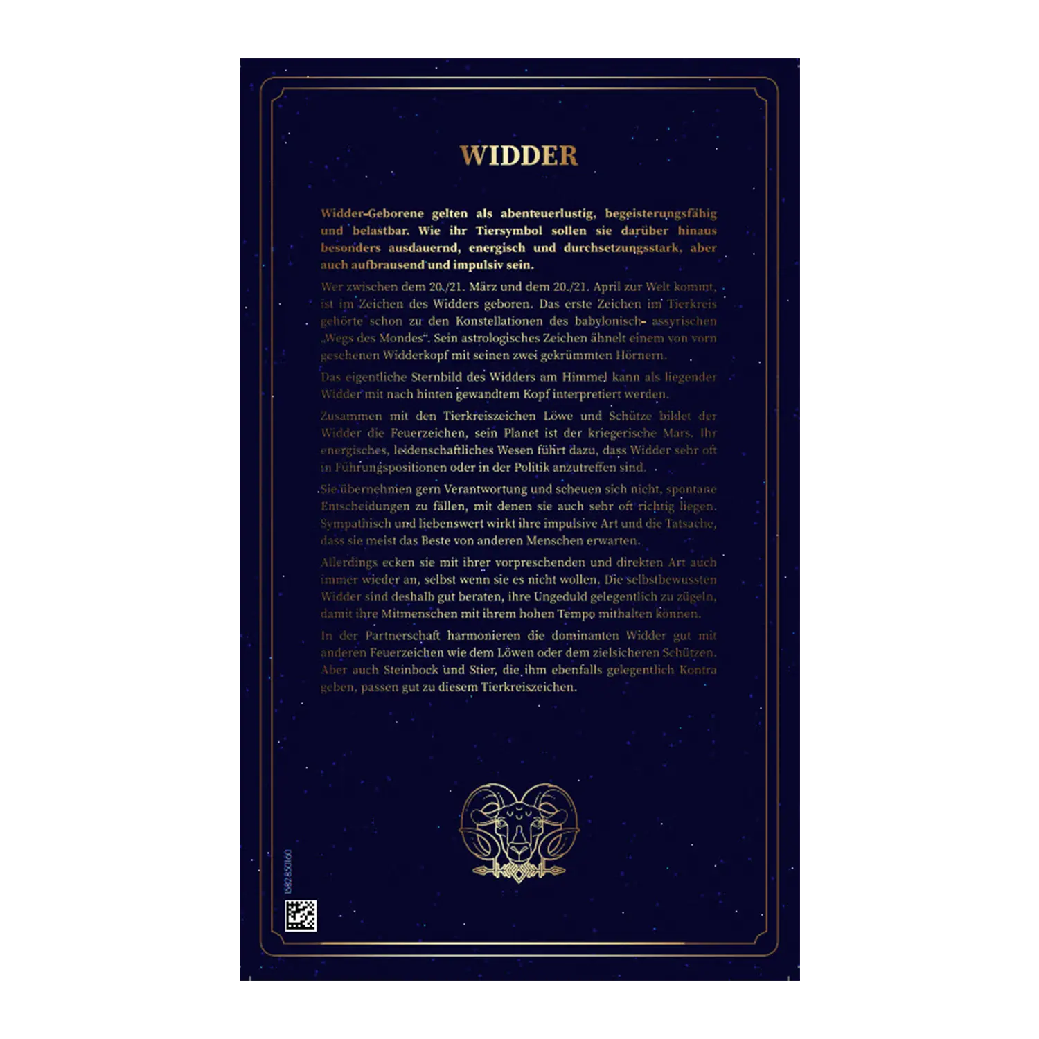 Dunkelblaue Karte mit Goldtext: Goldbarren Sternzeichen Widder, elegant.
