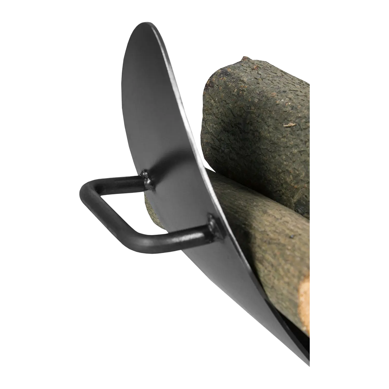 Kaminholzregal Colorado: Schwarzer Metallscheithalter mit Kaminholz, stilvolles Design.