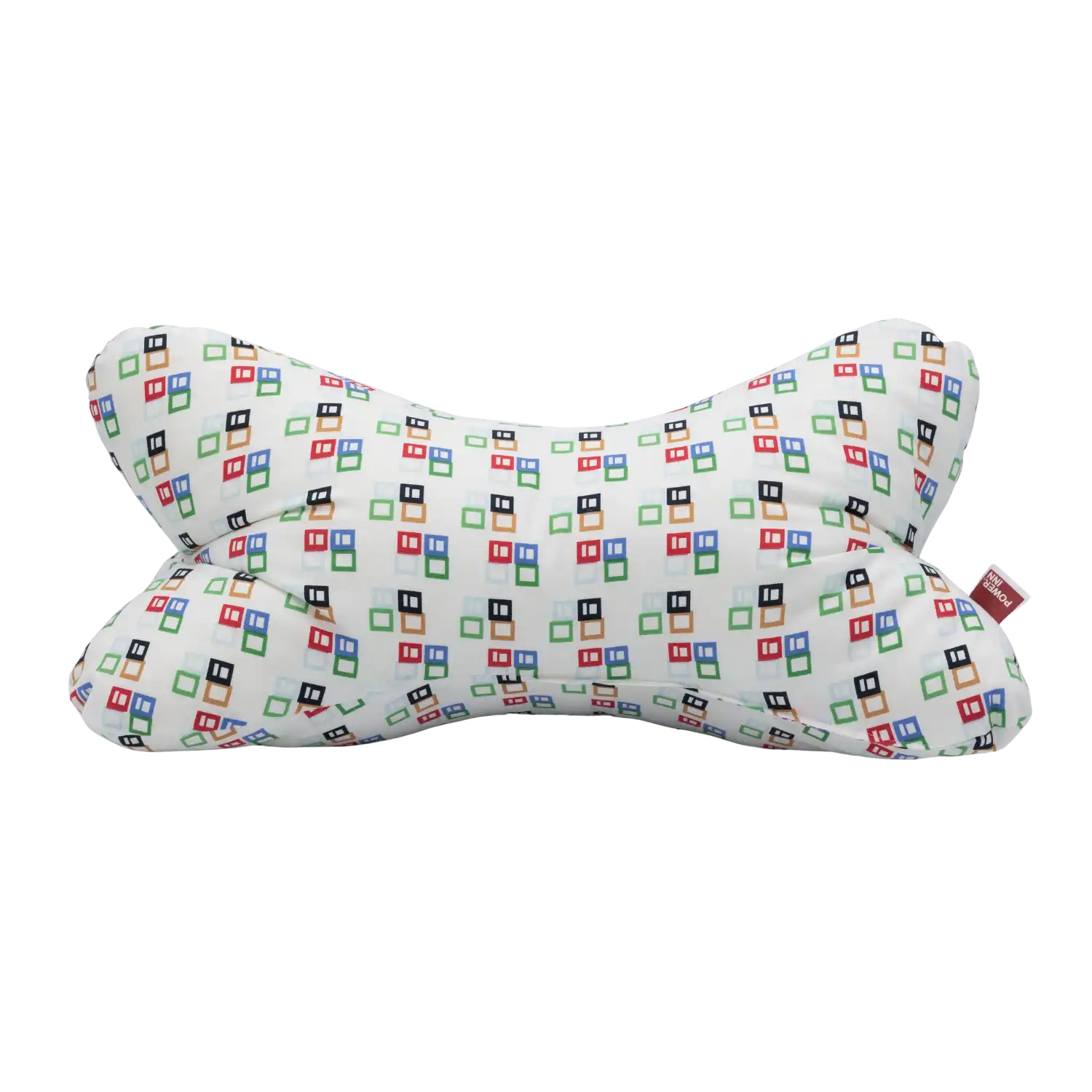 Kissen zum Lesen - Leseknochen mit buntem geometrischem Quadratmuster.