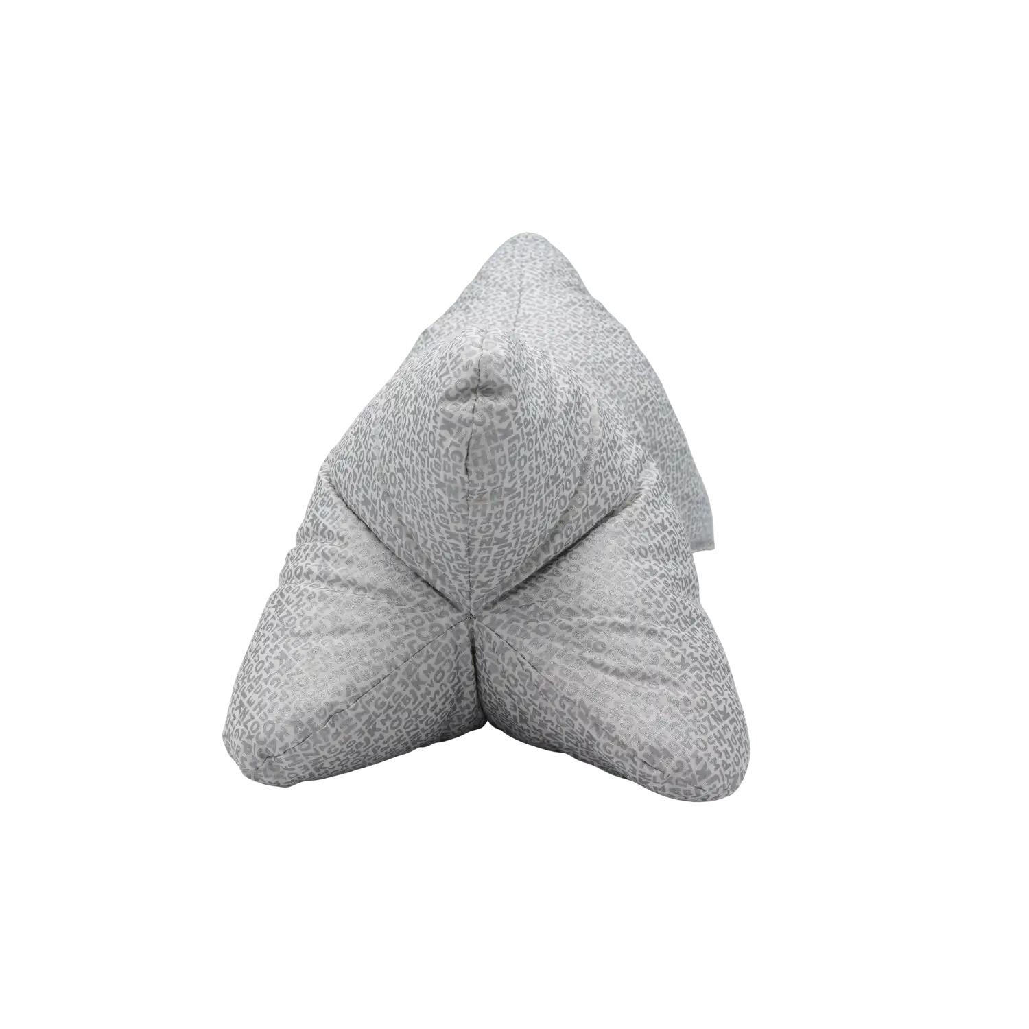 Graue dreieckige Kissen zum Lesen - Leseknochen, dezent gemustert, Vorderansicht.