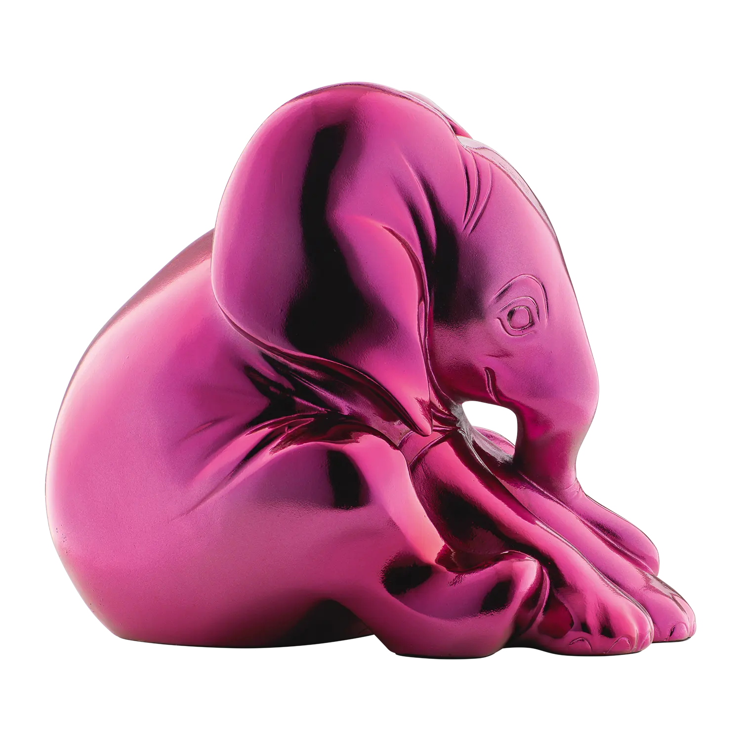 Kleiner Elefant Skulptur Metallic: Glänzend, mit gesenktem Kopf.