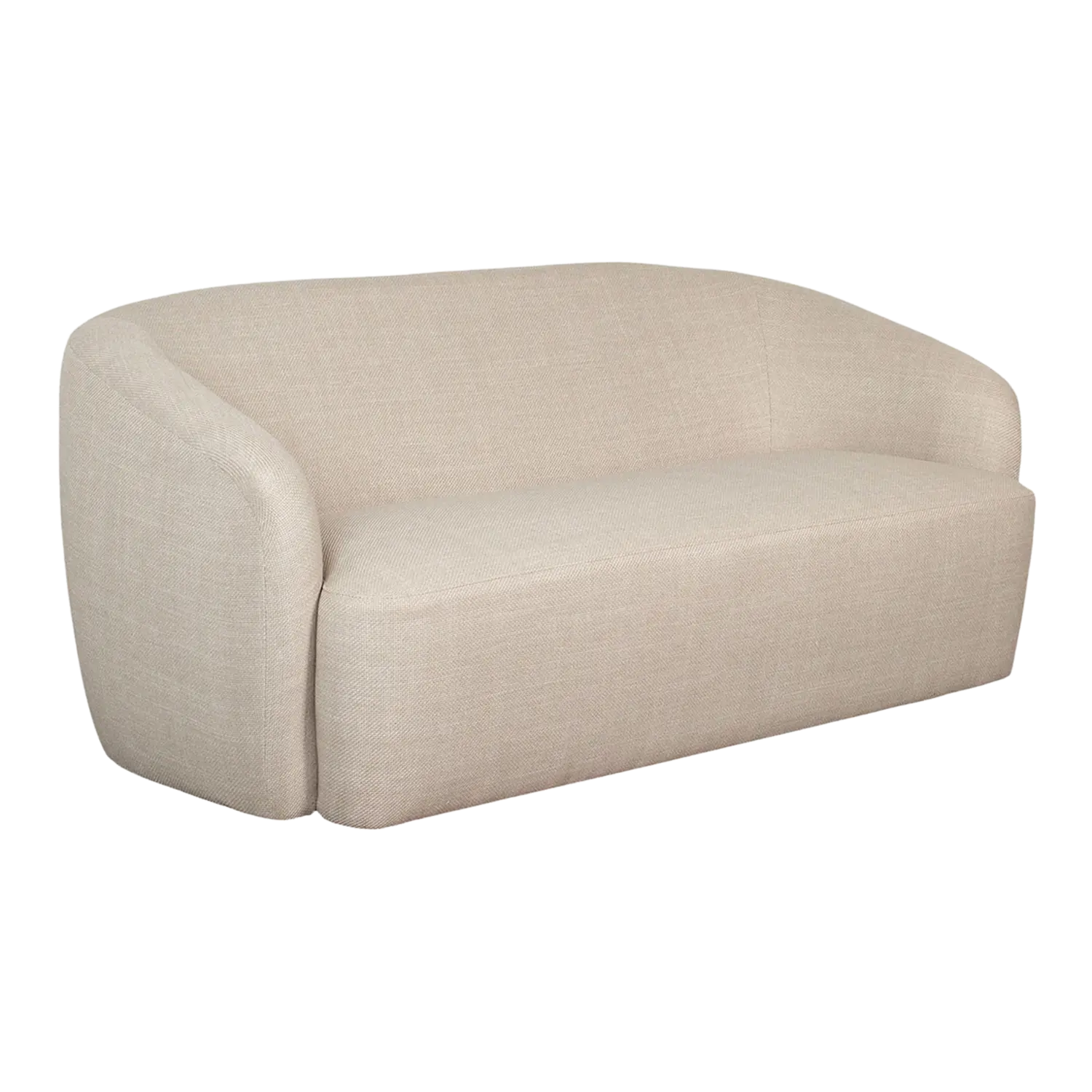 Loungeset Loconia Fermo: beigefarbenes modernes geschwungenes Sofa auf weißem Hintergrund.