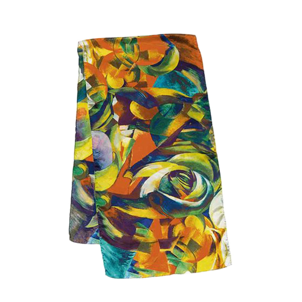 Seidenschal "Der Mandrill" 1913 mit abstrakten floralen Mustern in leuchtenden Farbtönen.