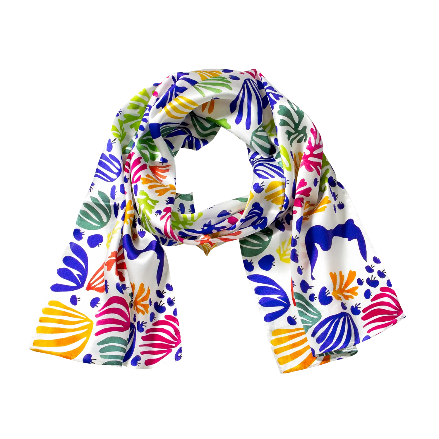 Seidenschal "La perruche et la sirène" mit kühnen, abstrakten Matisse-Blumenbildern.