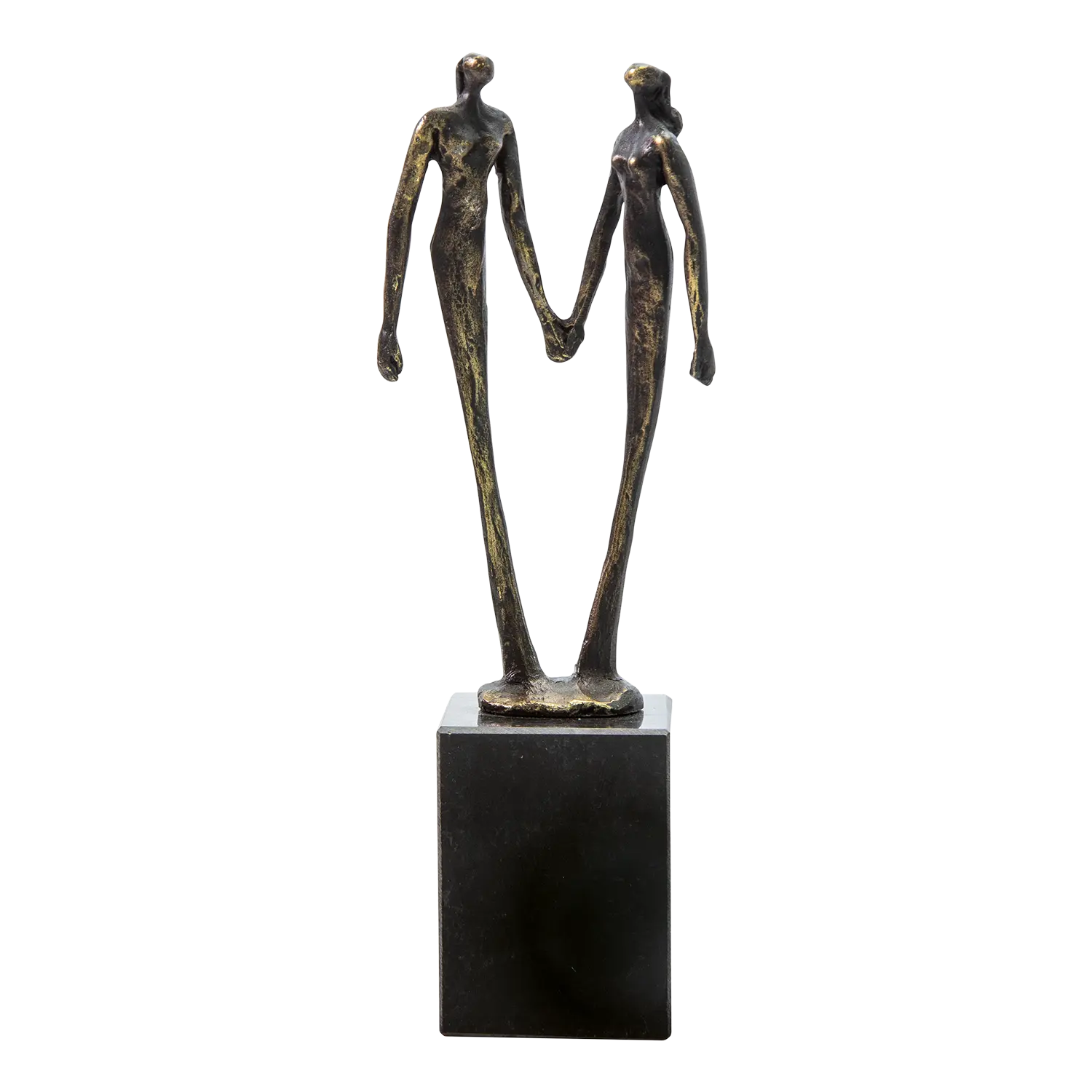 Skulptur "Freundschaft": bronzierte Metallguss-Figuren auf schwarzem Sockel.