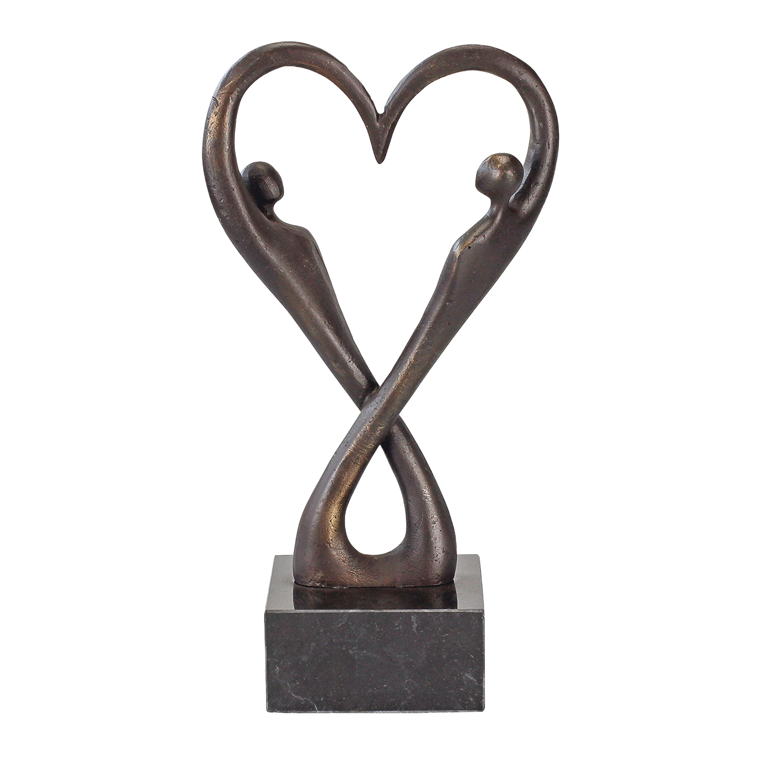 Skulptur "In Liebe verbunden": Zwei Figuren formen ein Herz auf Sockel.