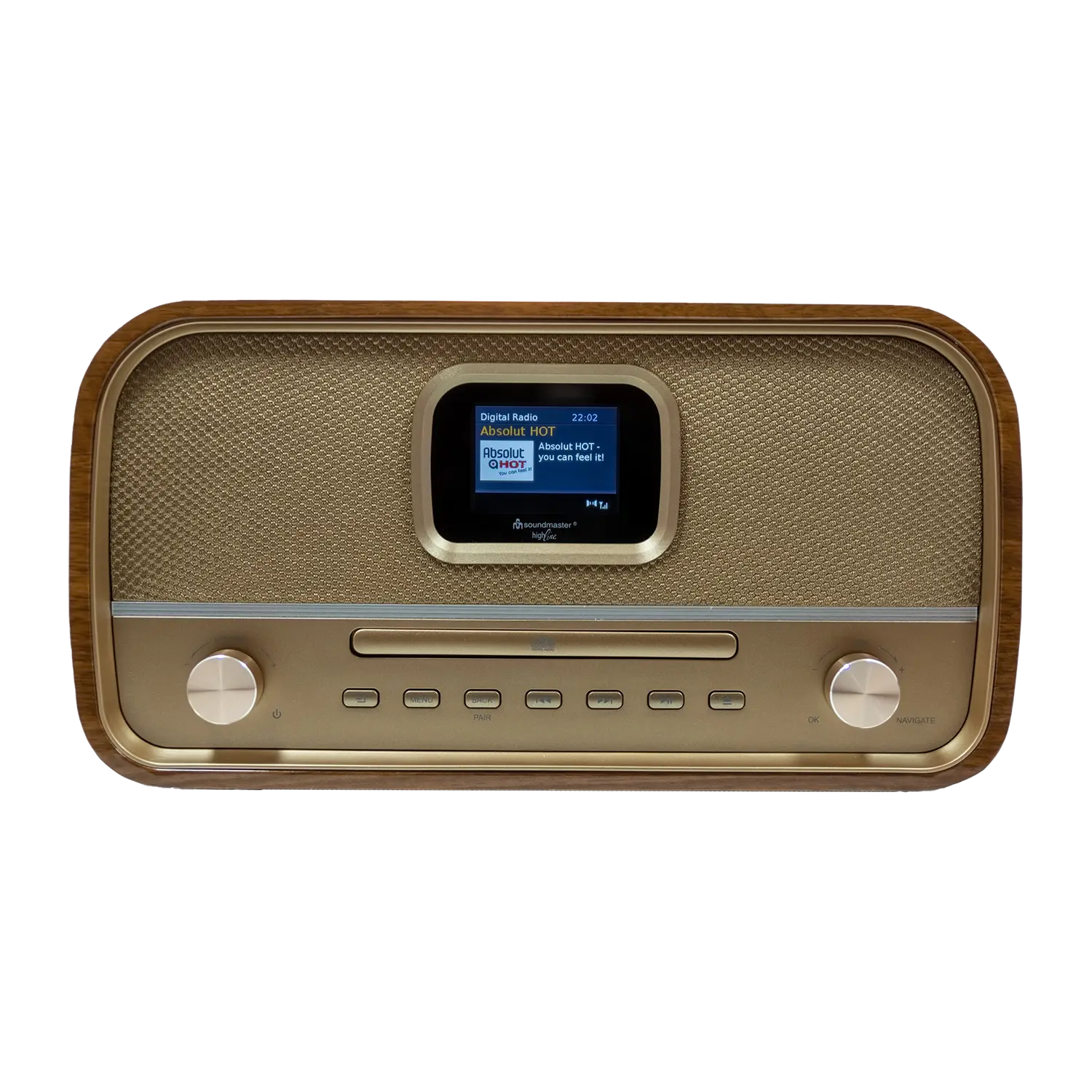 Nostalgie Stereo Musikcenter: Retro-Radio mit Digitalanzeige und Flexbox-Look.