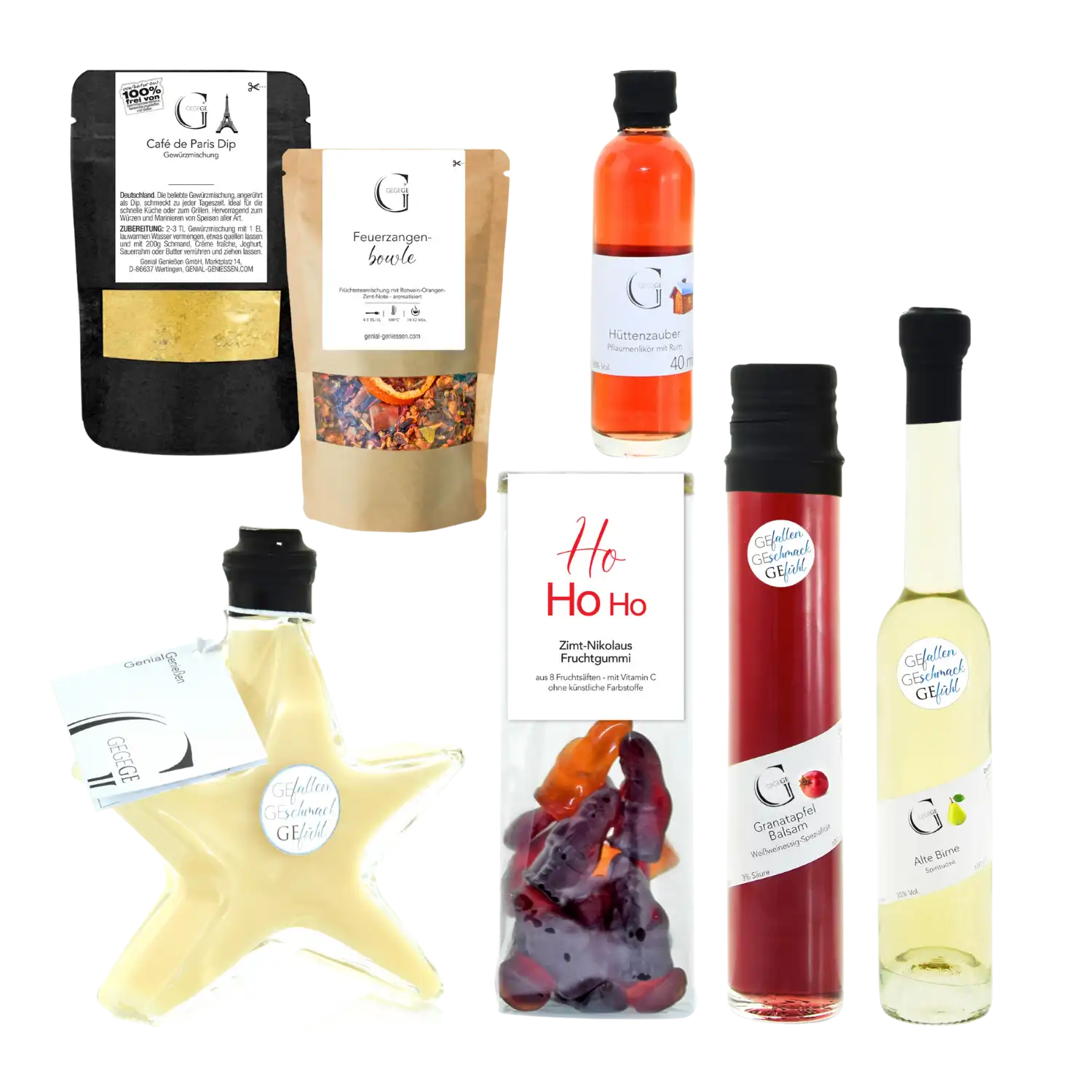 Süffige Weihnachtsfeier Geschenkset - sortierte Gourmet-Lebensmittel, perfekt als Geschenk.