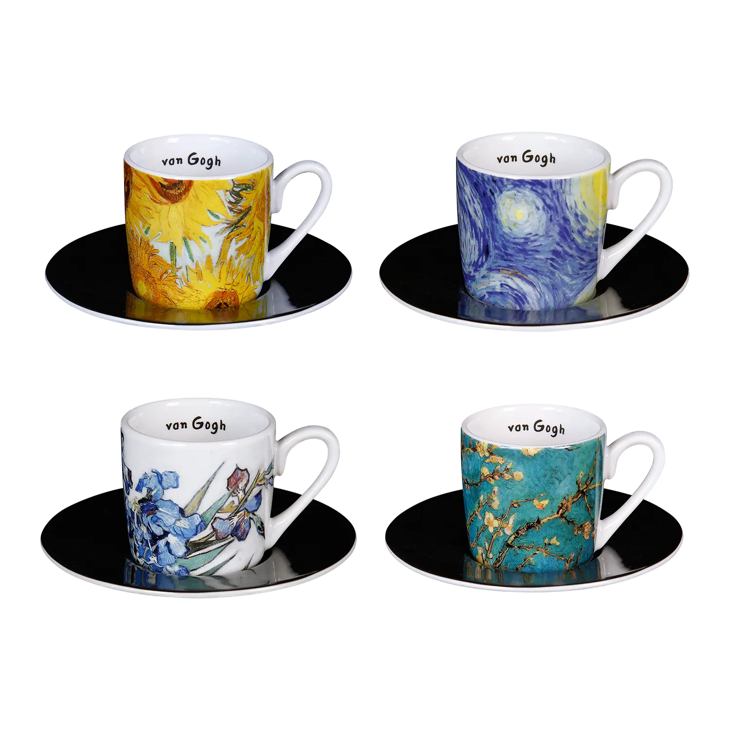 4 Espressotassen mit Künstlermotiven im Set Porzellan
