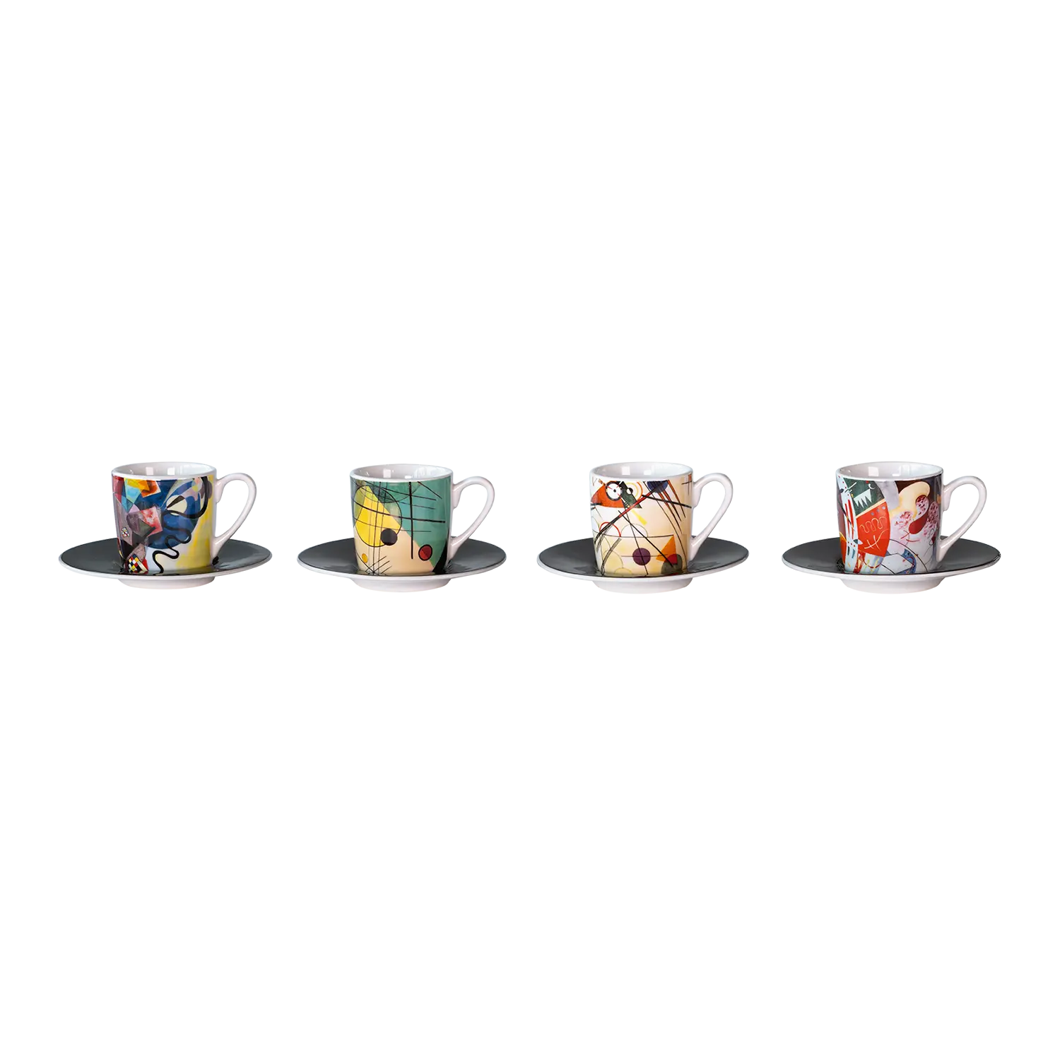 Espressotassen-Set mit Künstlermotiven, inspiriert von Kandinsky Designs.