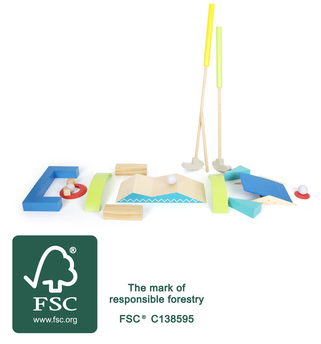 Minigolf-Set für Kinder "Active" aus FSC-zertifiziertem Massivholz.