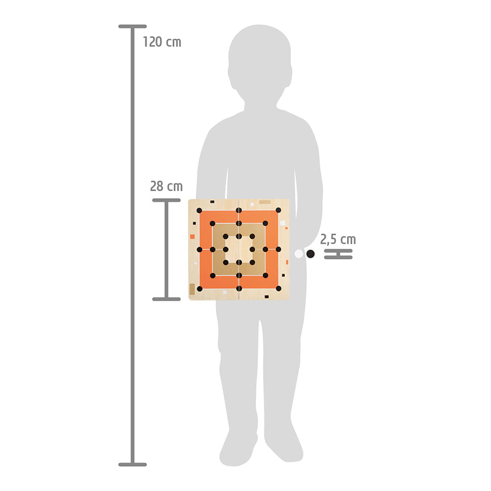 Silhouette eines Kindes mit Mühle und Solitär Brettspiel "Gold Edition", 28 cm, 120 cm hoch.