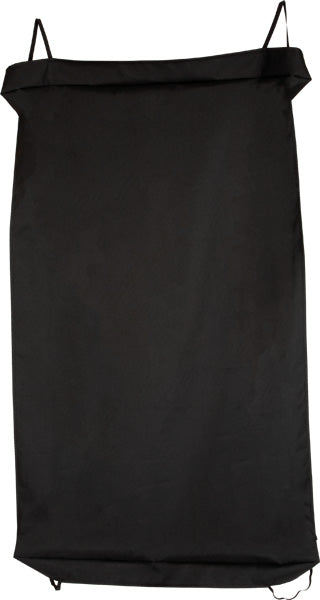 Ein großer schwarzer Wäschesack mit zwei Griffen oben und einem Kordelzugverschluss unten, perfekt zum Aufbewahren von Gegenständen nach einem lustigen Tag im Sandkasten oder rund um den Matschtisch.