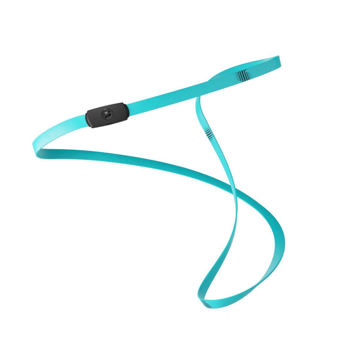 Dünnes türkisfarbenes Fitness-Stirnband mit schwarzem Knopf, ideal für Functional-Fitness-Routinen, isoliert auf weißem Hintergrund.