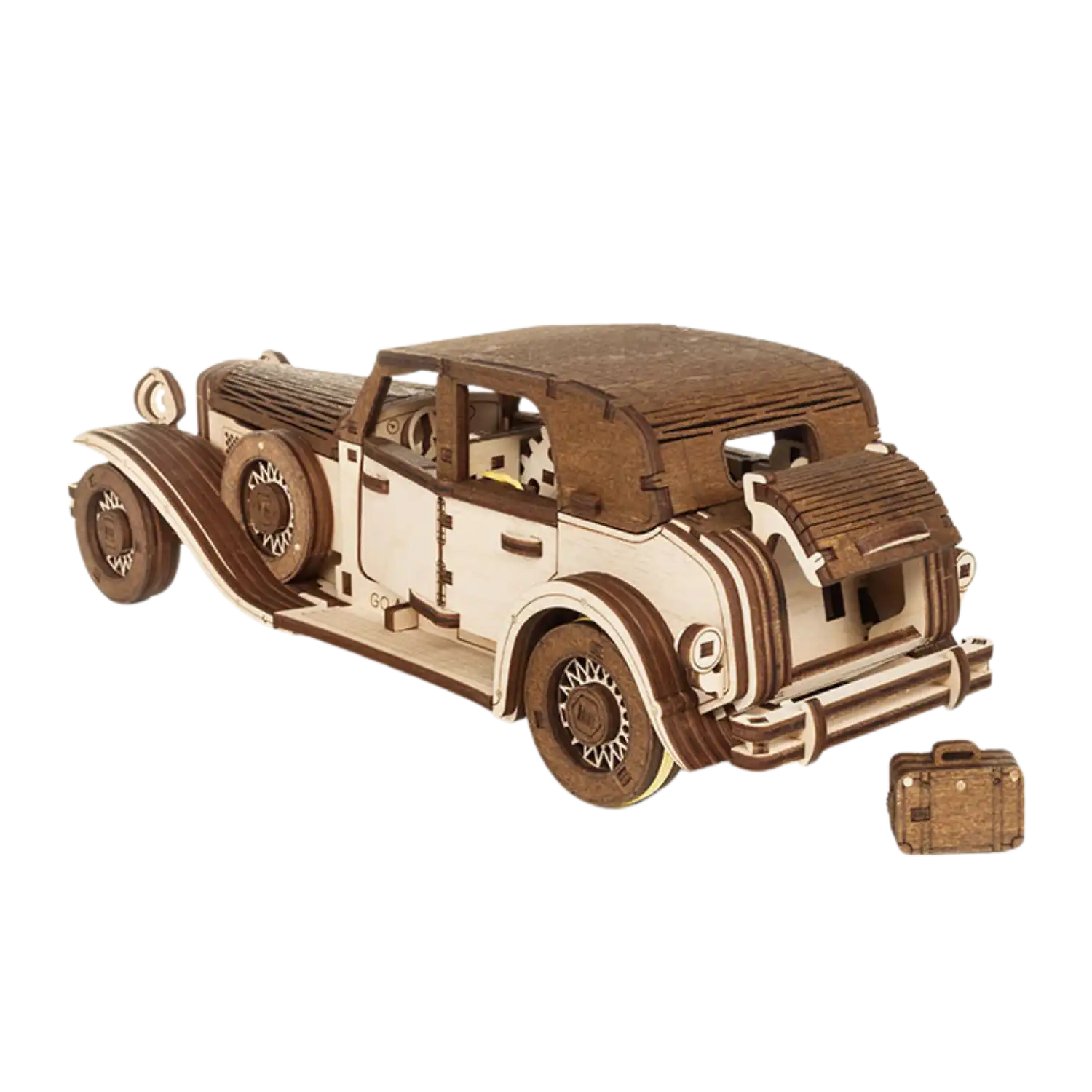 3D-Holzpuzzle Wind Up Car Ferdinand, ideal für reisethematische Dekorationen.