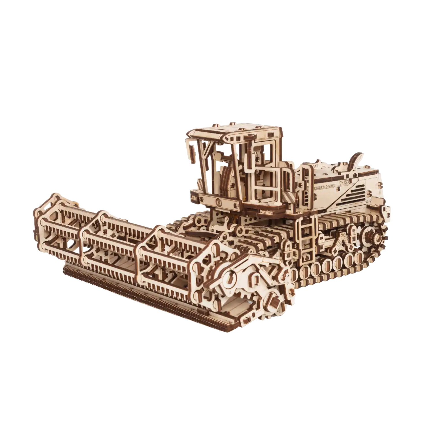 3D-Holzpuzzle Mähdrescher mit detailreichen Zahnrädern im Flexbox-Stil.