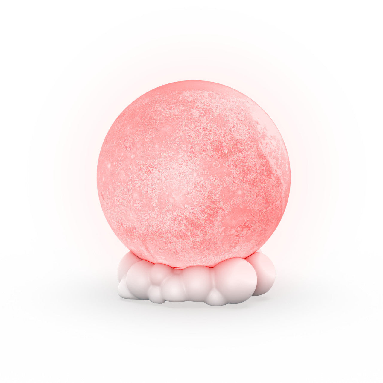 Eine leuchtend rosa Kugel sitzt auf einer Ansammlung glatter, 3D-gedruckter, weißer, abgerundeter Formen vor einem weißen Hintergrund.