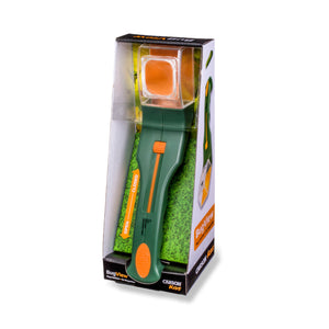 Grün-orangefarbenes Insektensammler-Beobachtungstool in Verpackung, das Kindern mit einer integrierten Acrylglas-Lupe die Beobachtung von Insekten aus der Nähe ermöglicht.