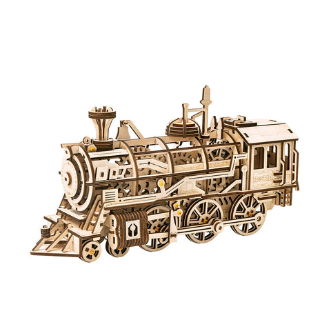 3D-Holzpuzzle, Mechanische Dampf Express Eisenbahn, beweglich durch Federmechanismus