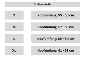 Größentabelle auf Deutsch für Filzhut und Borsalino Hüte aus Wollfilz, zeigt Kopfumfang von S bis XL (55–62 cm).