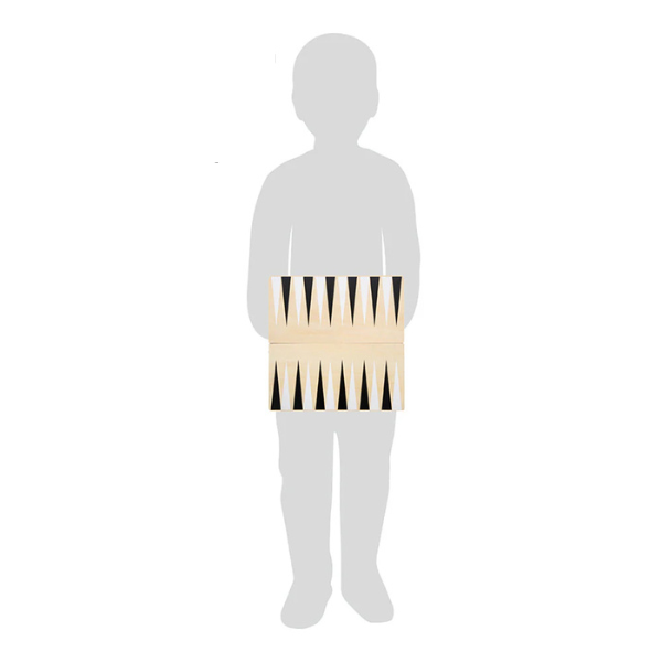 Silhouette eines Kindes mit einem Schachspiel und Backgammon aus Holz "Gold Edition".