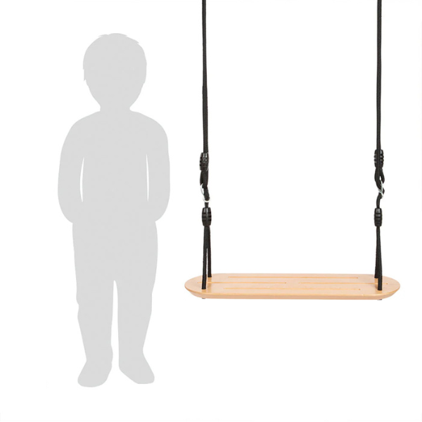 Vollholz Outdoor-Schaukel: Holz-Brettschaukel mit schwarzen Seilen