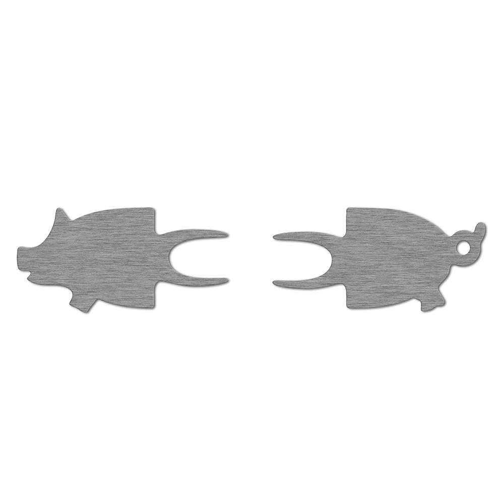 Zwei Maiskolbenhalter im charmanten Tier-Motiv, in Schweineform, mit jeweils zwei Zinken an der Vorderseite – perfekt als Maiskolbenhalter aus Edelstahl.