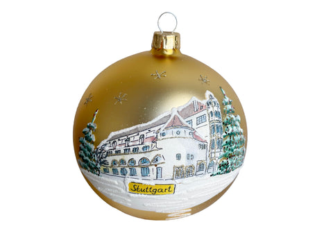 Stuttgart Weihnachtskugel 10 cm gold, Motiv Markthalle