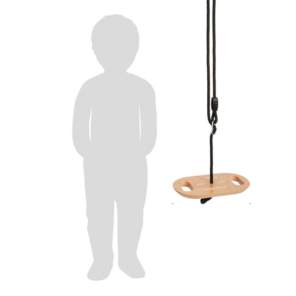 Eine Kindersilhouette steht neben einer hängenden Tellerschaukel.