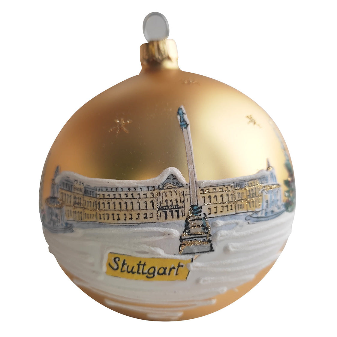 Goldene Stuttgarter Weihnachtskugel 10 cm mit Motiv Neues Schloss.