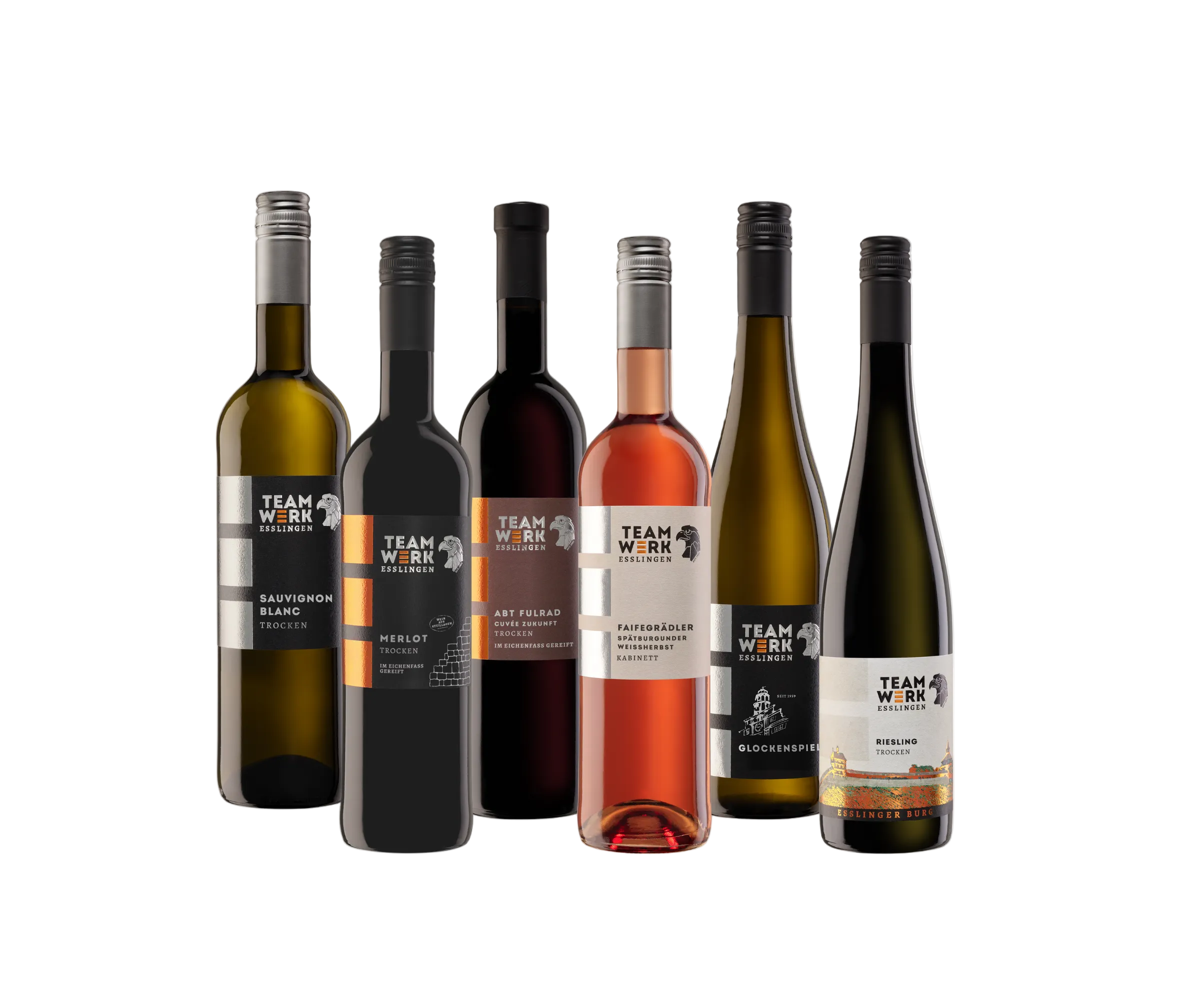 Weinpaket Teamwerk Esslingen bestehend aus sechs Weinflaschen
