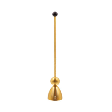 Ein goldener Eieröffner mit runder schwarzer Griffspitze, gefertigt aus Edelstahl, in modernem, minimalistischem Design.