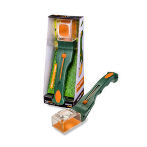 Grünes und orangefarbenes Hand-Vergrößerungsglas mit Verpackung, konzipiert für die Beobachtung und Erkundung im Freien – perfekt für junge Insektensammler, die die Natur aus nächster Nähe entdecken.