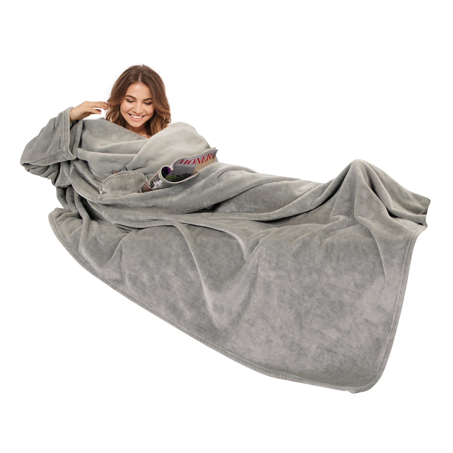 Ärmeldecke aus Mikrofaser in Grau
