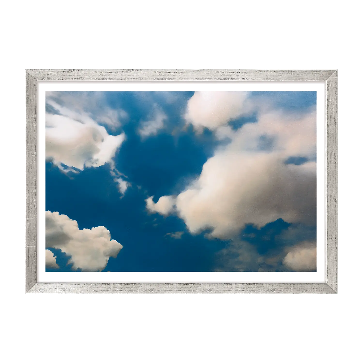 Bild "Wolke": Fotografie von weißen Wolken am strahlend blauen Himmel.